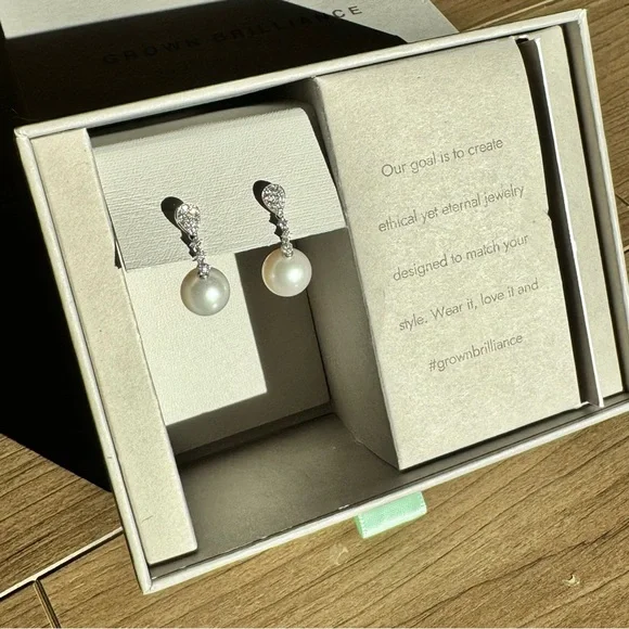 Cultured Freshwater Pearl and 1/3 ctw Lab Grown Diamond Linear Drop Earrings - Picture 3 of 7